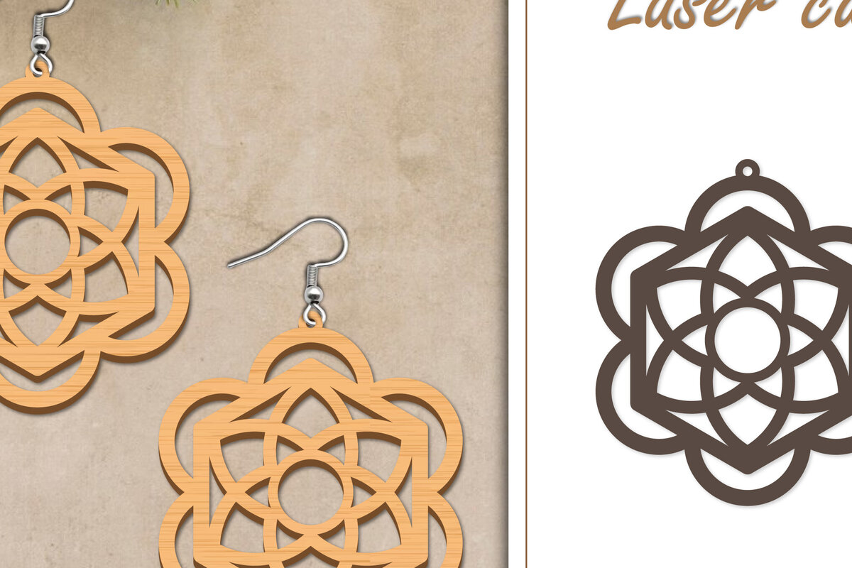 Σετ των 3 Intra απο ξύλο plywood  Χρώμα wenge 3mm-4mm πάχος - Σκουλαρίκια με λουλούδια Δίασταση 3x3 cm INTRAFABR-68677226