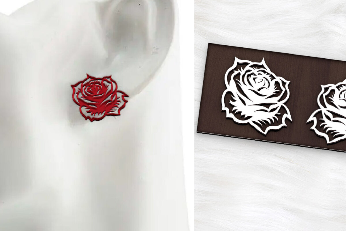 Σετ των 3 Intra απο ξύλο plywood  Χρώμα wenge 3mm-4mm πάχος - Σκουλαρίκια με λουλούδια . Σκουλαρίκια Boho Δίασταση 3x3 cm INTRAFABR-104780655