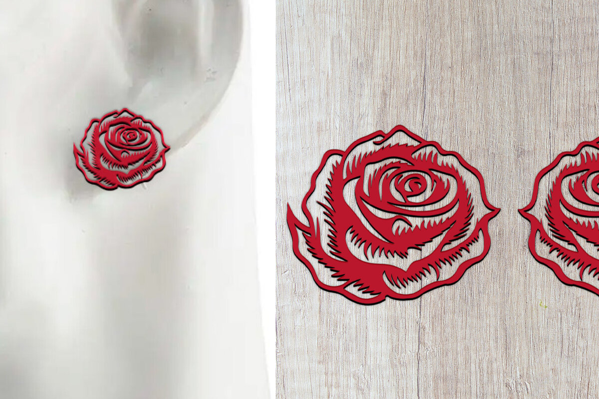 Σετ των 3 Intra απο ξύλο plywood  Χρώμα wenge 3mm-4mm πάχος - Σκουλαρίκια με λουλούδια . Σκουλαρίκια Boho Δίασταση 3x3 cm INTRAFABR-25007020