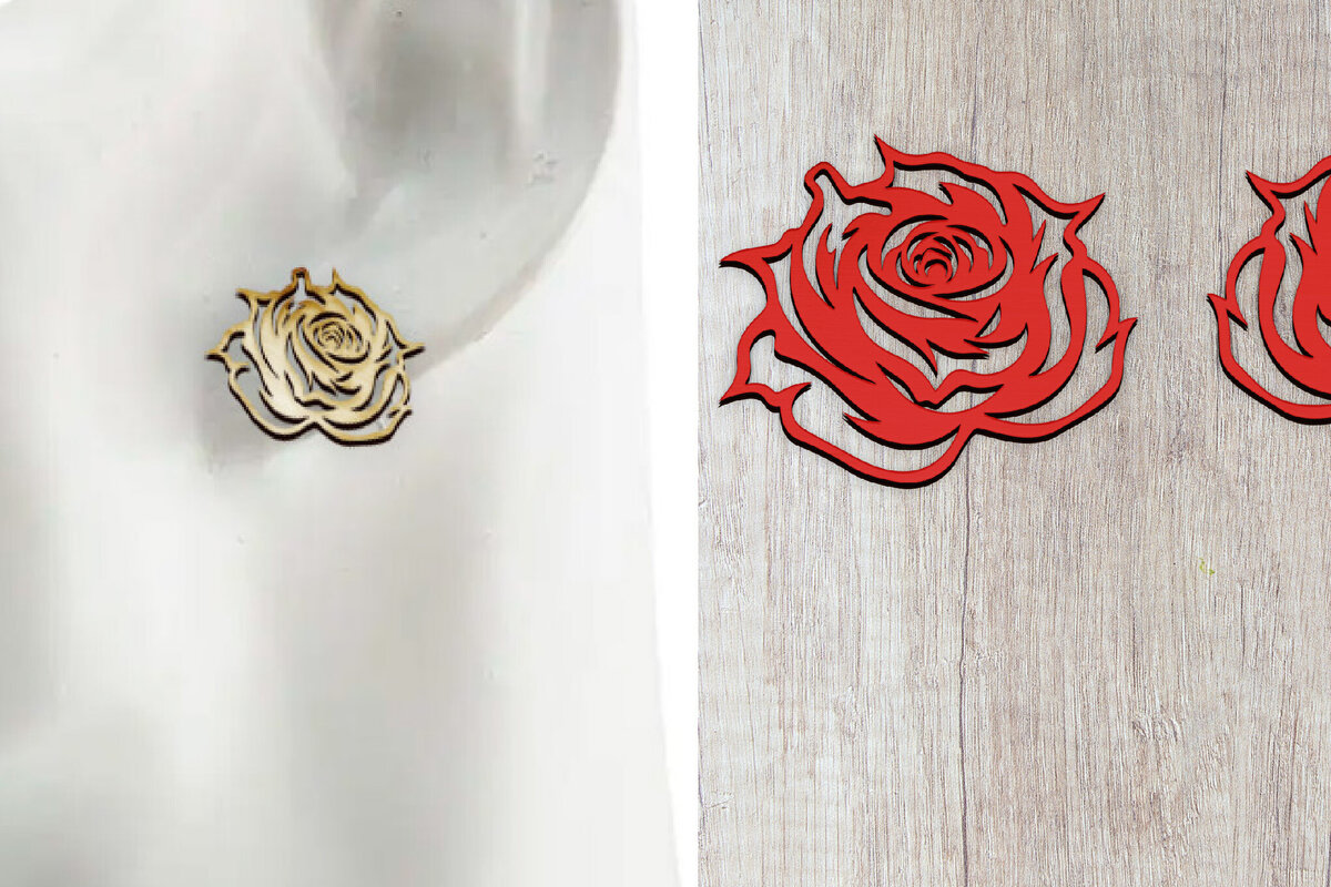 Σετ των 3 Intra απο ξύλο plywood  Χρώμα wenge 3mm-4mm πάχος - Σκουλαρίκια με λουλούδια . Σκουλαρίκια Boho Δίασταση 3x3 cm INTRAFABR-16929573