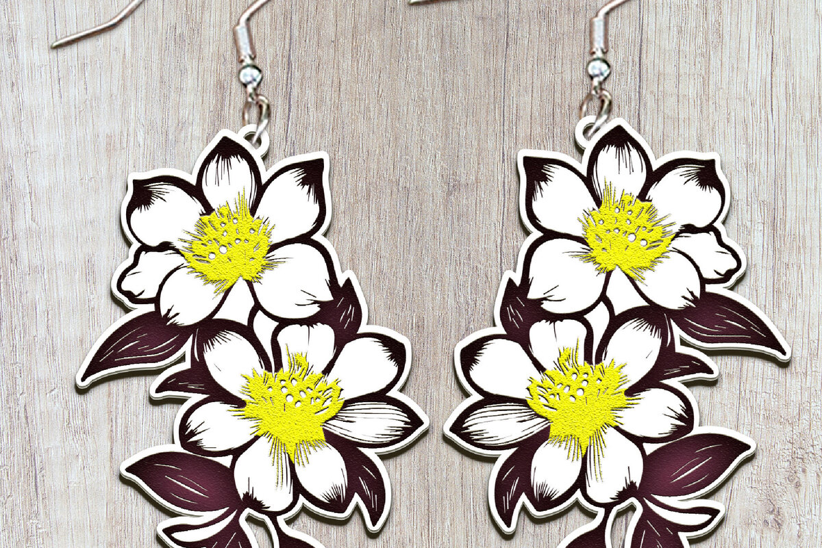 Σετ των 3 Intra απο ξύλο plywood  Χρώμα wenge 3mm-4mm πάχος - Σκουλαρίκια με λουλούδια . Σκουλαρίκια Boho Δίασταση 3x3 cm INTRAFABR-107489775