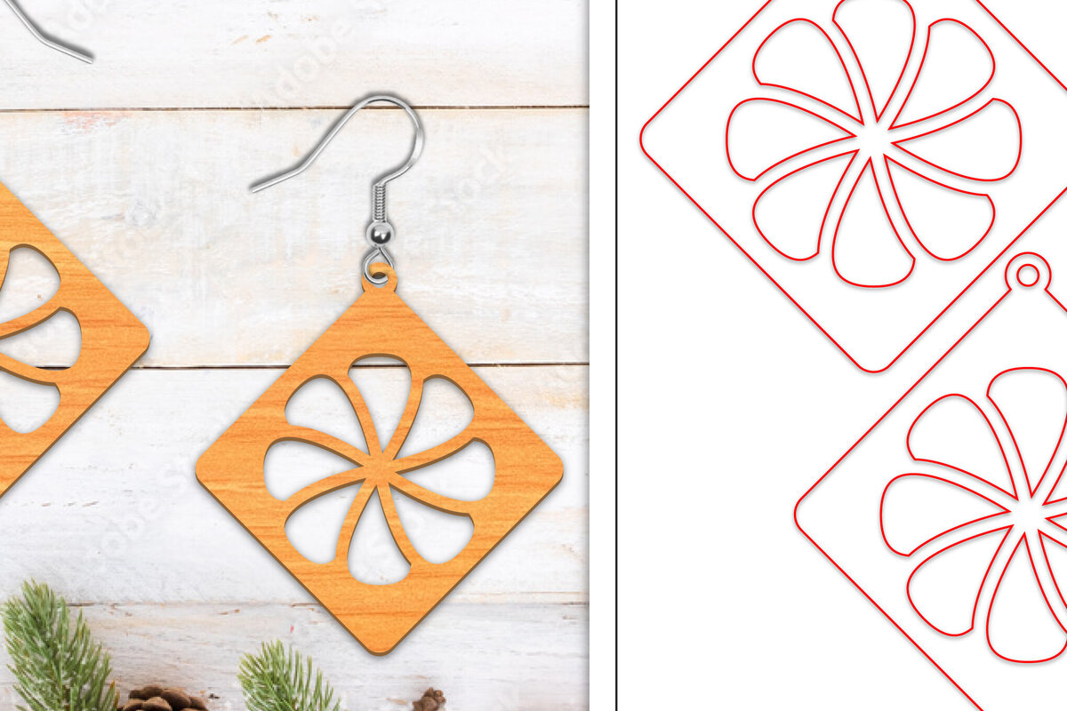 Σετ των 3 Intra απο ξύλο plywood  Χρώμα wenge 3mm-4mm πάχος - Σκουλαρίκια λουλουδιών | Σκουλαρίκια Δίασταση 3x3 cm INTRAFABR-61811151