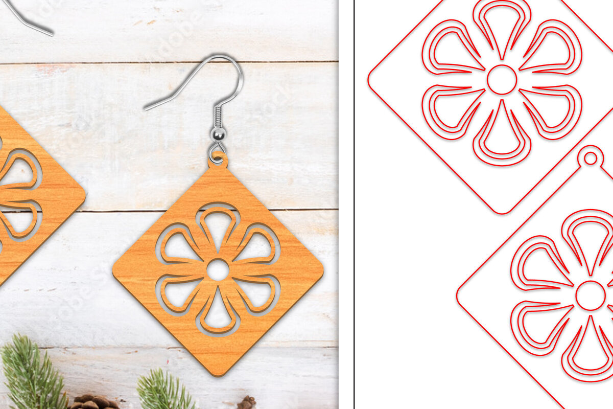 Σετ των 3 Intra απο ξύλο plywood  Χρώμα wenge 3mm-4mm πάχος - Σκουλαρίκια λουλουδιών | Σκουλαρίκια Δίασταση 3x3 cm INTRAFABR-121402285