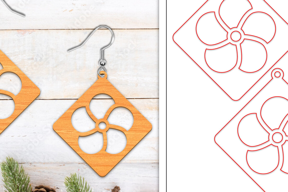 Σετ των 3 Intra απο ξύλο plywood  Χρώμα wenge 3mm-4mm πάχος - Σκουλαρίκια λουλουδιών | Σκουλαρίκια Δίασταση 3x3 cm INTRAFABR-121402378