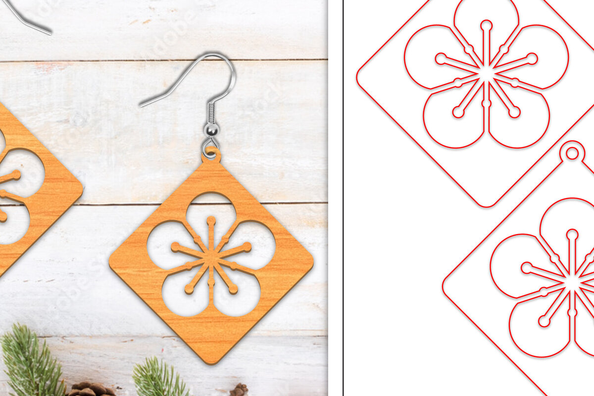 Σετ των 3 Intra απο ξύλο plywood  Χρώμα wenge 3mm-4mm πάχος - Σκουλαρίκια λουλουδιών | Σκουλαρίκια Δίασταση 3x3 cm INTRAFABR-29288087