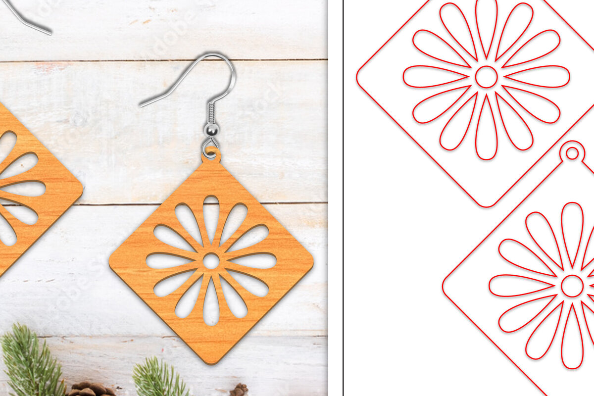 Σετ των 3 Intra απο ξύλο plywood  Χρώμα wenge 3mm-4mm πάχος - Σκουλαρίκια λουλουδιών | Σκουλαρίκια Δίασταση 3x3 cm INTRAFABR-100484837