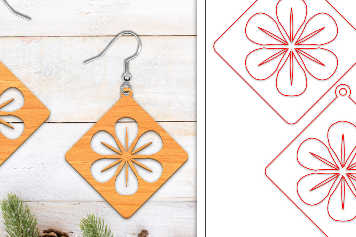 Σετ των 3 Intra απο ξύλο plywood  Χρώμα wenge 3mm-4mm πάχος - Σκουλαρίκια λουλουδιών | Σκουλαρίκια Δίασταση 3x3 cm INTRAFABR-62776699