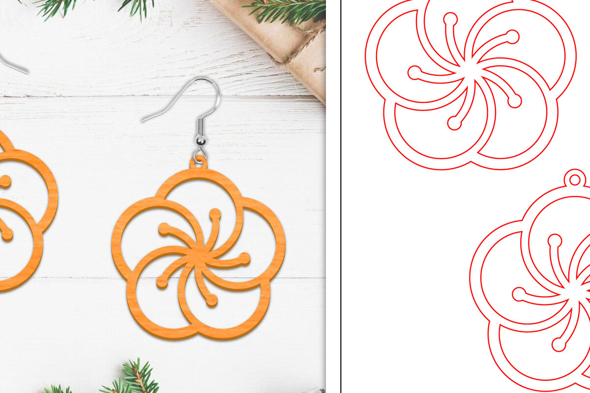 Σετ των 3 Intra απο ξύλο plywood  Χρώμα wenge 3mm-4mm πάχος - Σκουλαρίκια λουλουδιών | Σκουλαρίκια Δίασταση 3x3 cm INTRAFABR-102952195