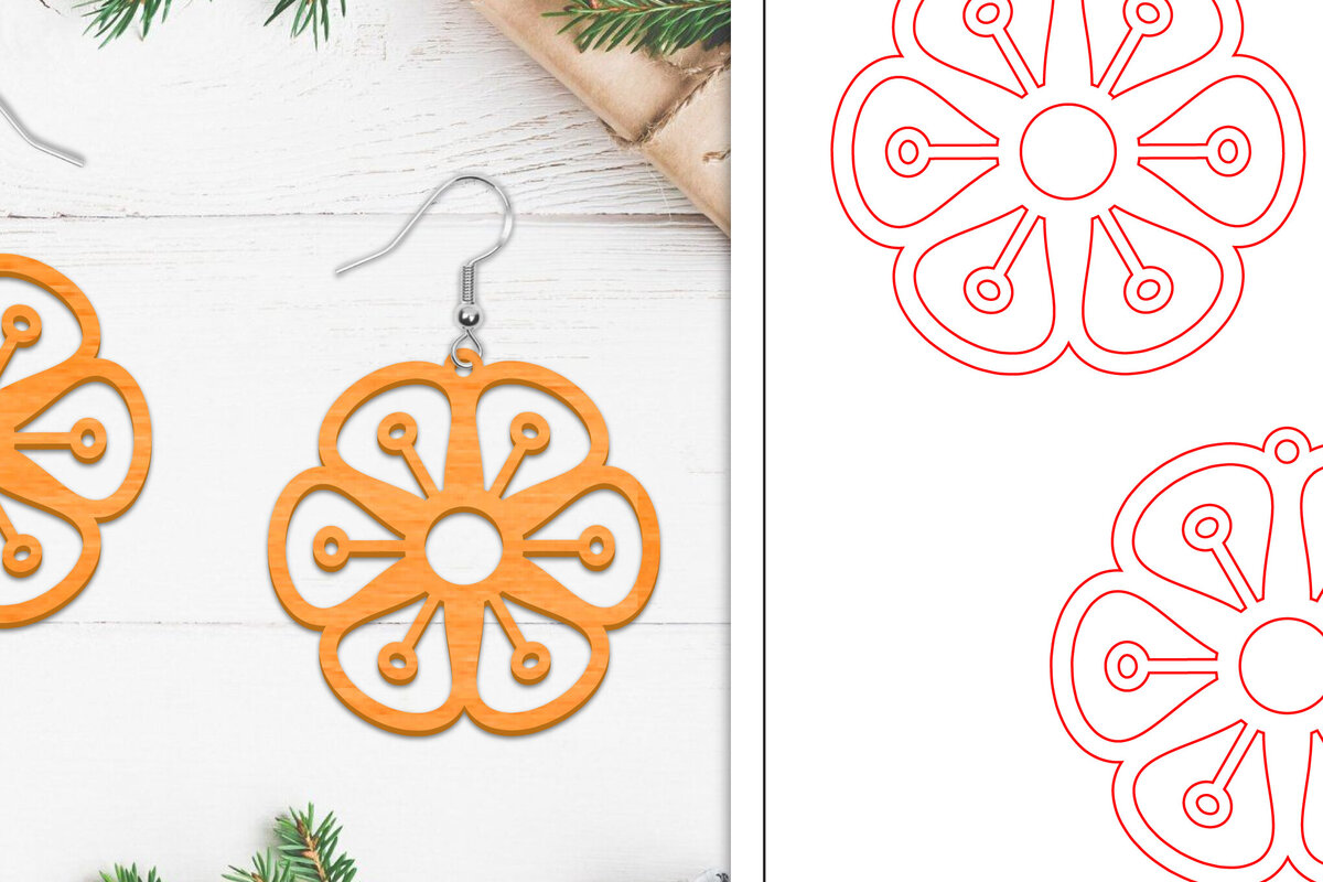 Σετ των 3 Intra απο ξύλο plywood  Χρώμα wenge 3mm-4mm πάχος - Σκουλαρίκια λουλουδιών | Σκουλαρίκια Δίασταση 3x3 cm INTRAFABR-102952274