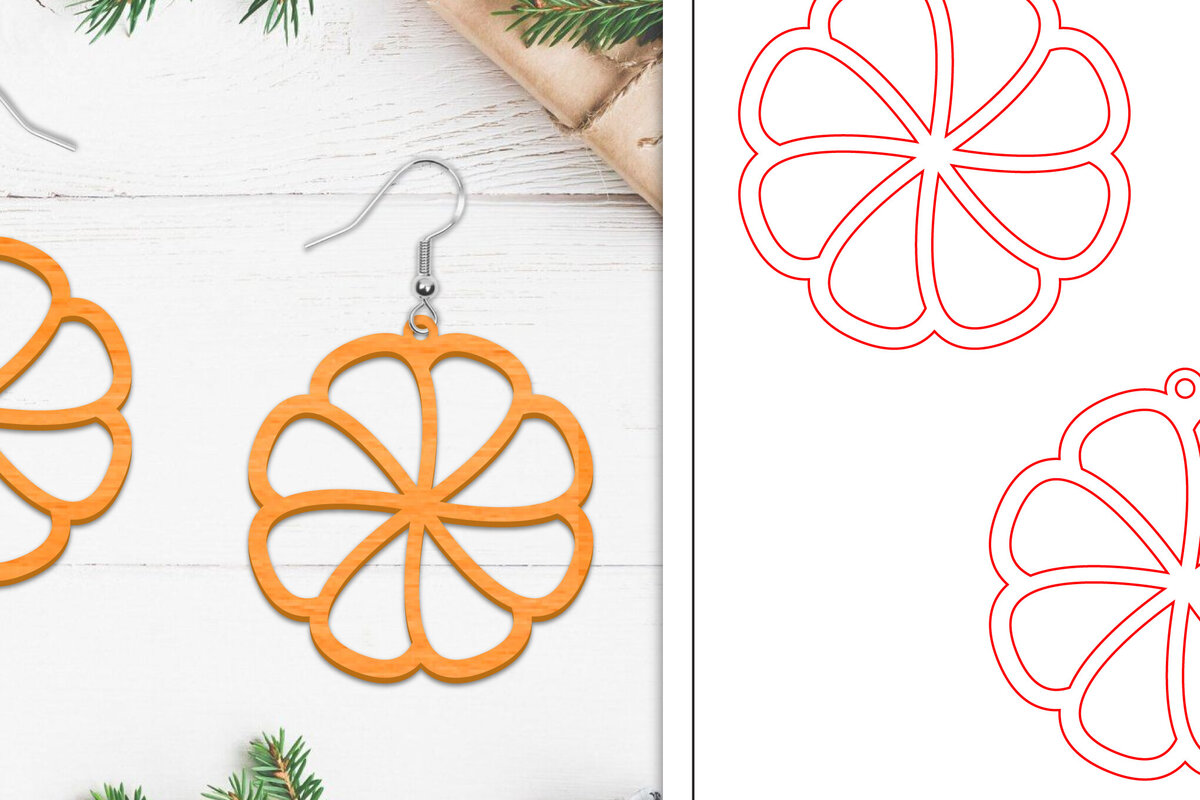 Σετ των 3 Intra απο ξύλο plywood  Χρώμα wenge 3mm-4mm πάχος - Σκουλαρίκια λουλουδιών | Σκουλαρίκια Δίασταση 3x3 cm INTRAFABR-102951969