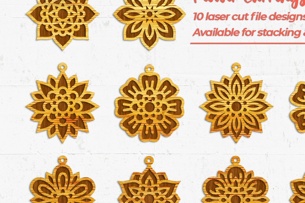 Σετ των 3 Intra απο ξύλο plywood  Χρώμα wenge 3mm-4mm πάχος - Σκουλαρίκια λουλουδιών - με λέιζερ Δίασταση 3x3 cm INTRAFABR-72981475