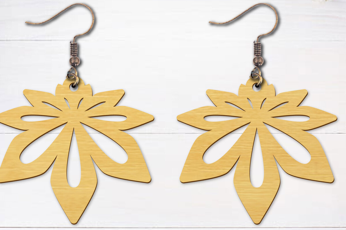 Σετ των 3 Intra απο ξύλο plywood  Χρώμα wenge 3mm-4mm πάχος - Σκουλαρίκια λουλουδιών κομμένα με λέιζερ Δίασταση 3x3 cm INTRAFABR-104263991