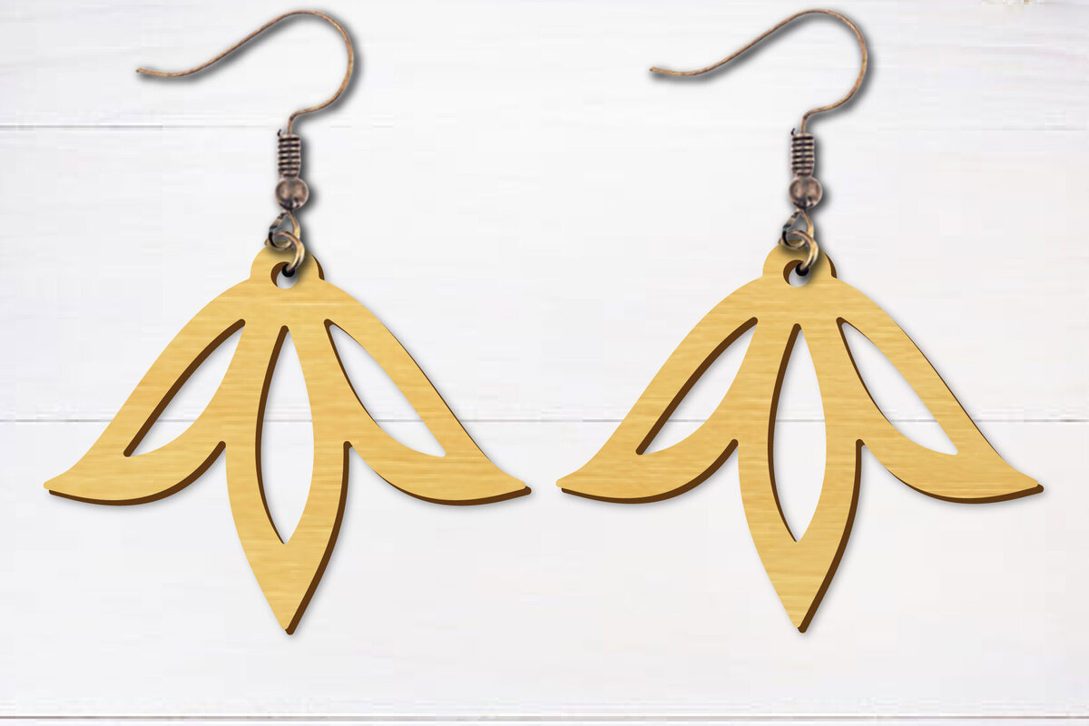 Σετ των 3 Intra απο ξύλο plywood  Χρώμα wenge 3mm-4mm πάχος - Σκουλαρίκια λουλουδιών κομμένα με λέιζερ Δίασταση 3x3 cm INTRAFABR-104264363