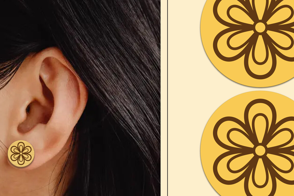 Σετ των 3 Intra απο ξύλο plywood  Χρώμα wenge 3mm-4mm πάχος - Σκουλαρίκια λουλουδιών Μαγνήτης κοπής με λέιζερ Δίασταση 3x3 cm INTRAFABR-103396416