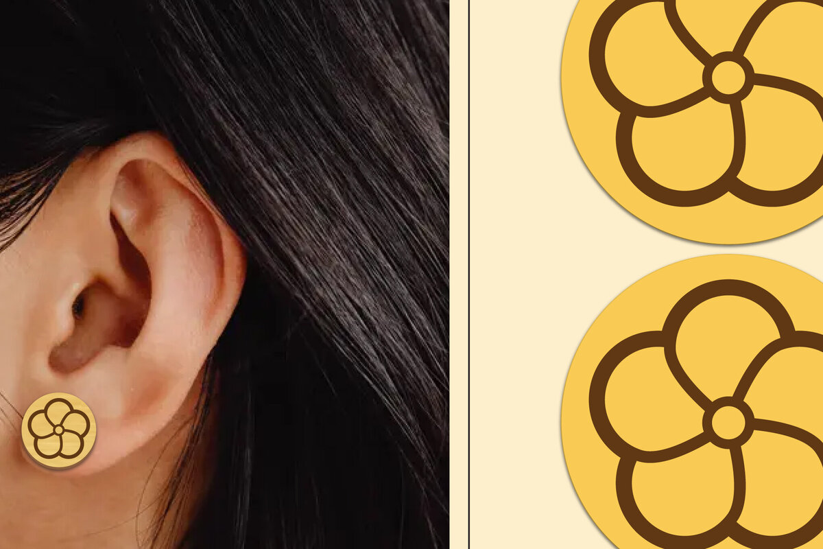 Σετ των 3 Intra απο ξύλο plywood  Χρώμα wenge 3mm-4mm πάχος - Σκουλαρίκια λουλουδιών Μαγνήτης κοπής με λέιζερ Δίασταση 3x3 cm INTRAFABR-103396645