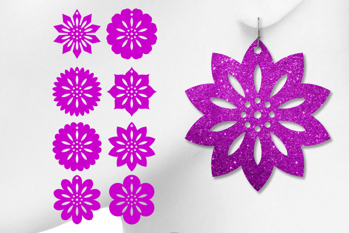 Σετ των 3 Intra απο ξύλο plywood  Χρώμα wenge 3mm-4mm πάχος - Σκουλαρίκια λουλουδιών , Αρχεία Laser Δίασταση 3x3 cm INTRAFABR-103396847