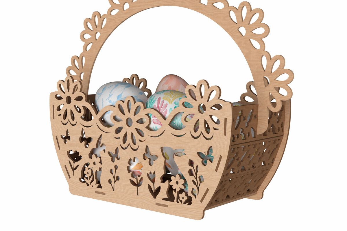 Intra απο ξύλο plywood  Χρώμα wenge 3mm-4mm πάχος - Λουλούδι Πασχαλινό καλάθι Δίασταση 30x20 cm INTRAFABR-103397121