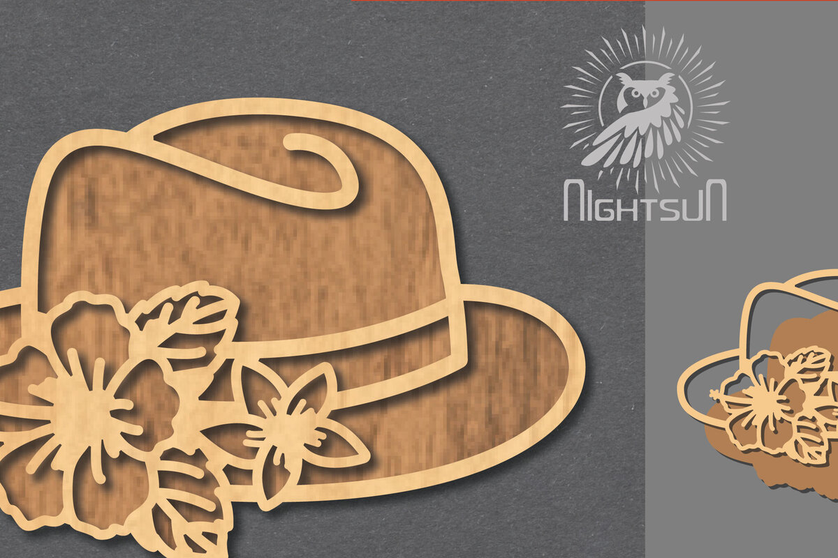 Σετ των 2 Intra απο ξύλο plywood  Χρώμα wenge 3mm-4mm πάχος - Διακόσμηση με κομμένο λέιζερ καπέλο λουλουδιών 2 Δίασταση 20x20 cm INTRAFABR-103843951