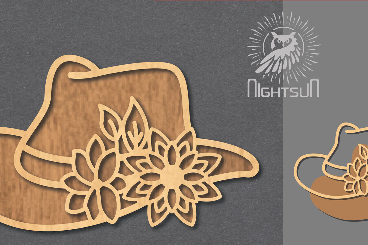 Σετ των 2 Intra απο ξύλο plywood  Χρώμα wenge 3mm-4mm πάχος - Διακόσμηση με κομμένο λέιζερ καπέλο λουλουδιών 3 Δίασταση 20x20 cm INTRAFABR-103844003