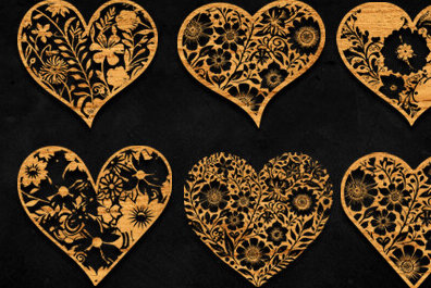 Σετ των 2 Intra απο ξύλο plywood  Χρώμα wenge 3mm-4mm πάχος - Πακέτο υ κομμένων καρδιών λουλουδιών Δίασταση 20x20 cm INTRAFABR-76990808