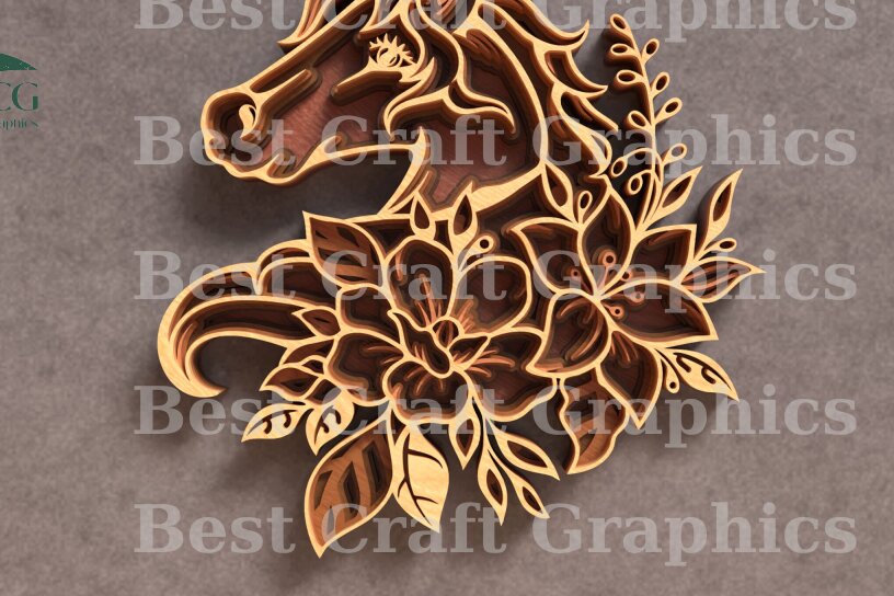 Σετ των 2 Intra απο ξύλο plywood  Χρώμα wenge 3mm-4mm πάχος - Flower Horse 6 Layer Art Δίασταση 20x20 cm INTRAFABR-6695333