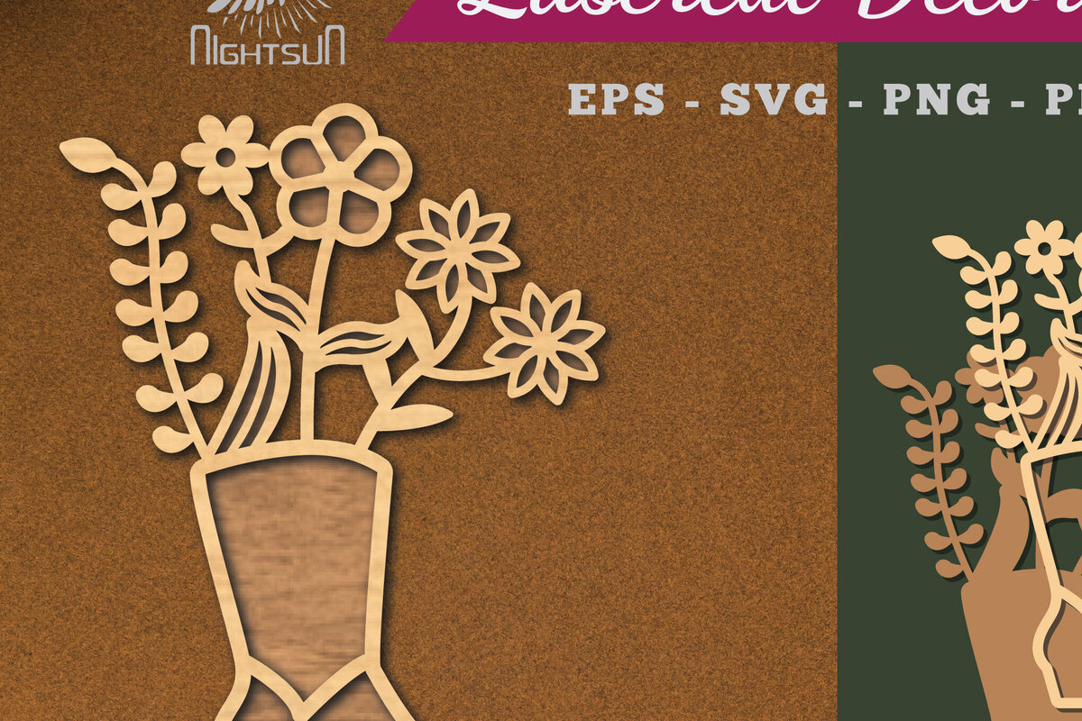 Σετ των 2 Intra απο ξύλο plywood  Χρώμα wenge 3mm-4mm πάχος - Λουλούδι σε μπότες Διακόσμηση με 1 Δίασταση 20x20 cm INTRAFABR-9256557