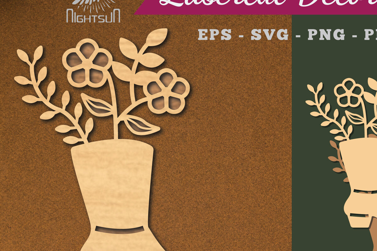 Σετ των 2 Intra απο ξύλο plywood  Χρώμα wenge 3mm-4mm πάχος - Λουλούδι σε μπότες Διακόσμηση με 2 Δίασταση 20x20 cm INTRAFABR-118731766