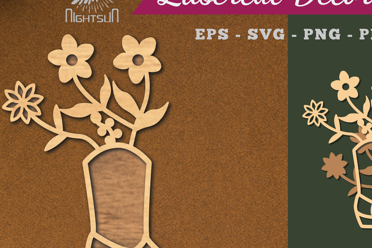 Σετ των 2 Intra απο ξύλο plywood  Χρώμα wenge 3mm-4mm πάχος - Λουλούδι σε μπότες Διακόσμηση κομμένη με λέιζερ 3 Δίασταση 20x20 cm INTRAFABR-124910525