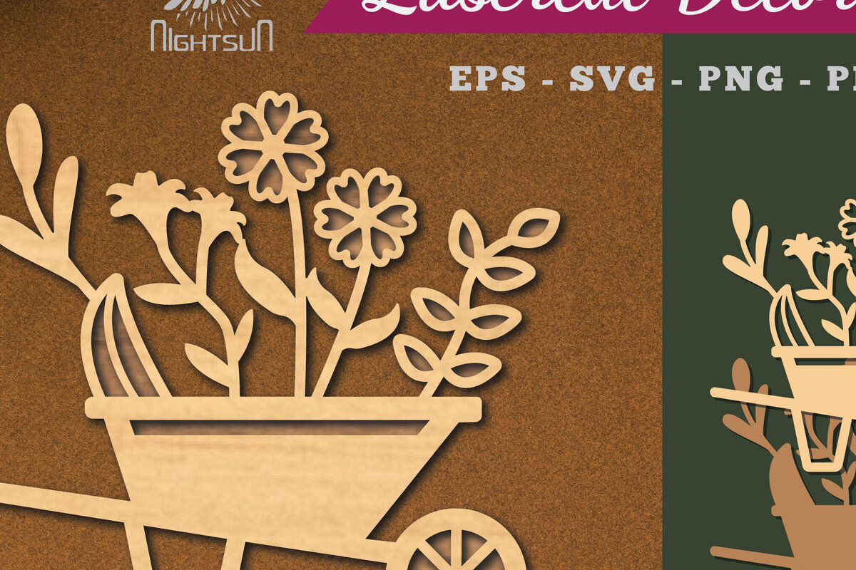 Σετ των 2 Intra απο ξύλο plywood  Χρώμα wenge 3mm-4mm πάχος - Λουλούδι στο καλάθι Διακόσμηση κοπής με λέιζερ 3 Δίασταση 20x20 cm INTRAFABR-37387132