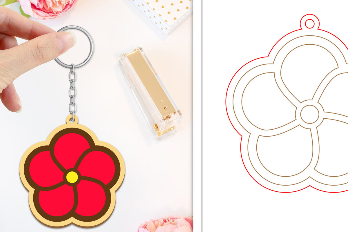 Σετ των 2 Intra απο ξύλο plywood  Χρώμα wenge 3mm-4mm πάχος - Μπρελόκ Λουλούδι Κοπή Laser | Μπρελόκ Δίασταση 4x4 cm INTRAFABR-36192842