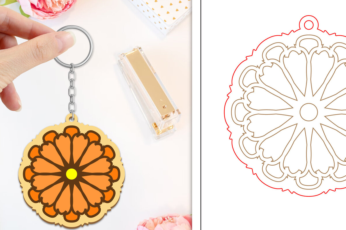 Σετ των 2 Intra απο ξύλο plywood  Χρώμα wenge 3mm-4mm πάχος - Μπρελόκ Λουλούδι Κοπή Laser | Μπρελόκ Δίασταση 4x4 cm INTRAFABR-36544328