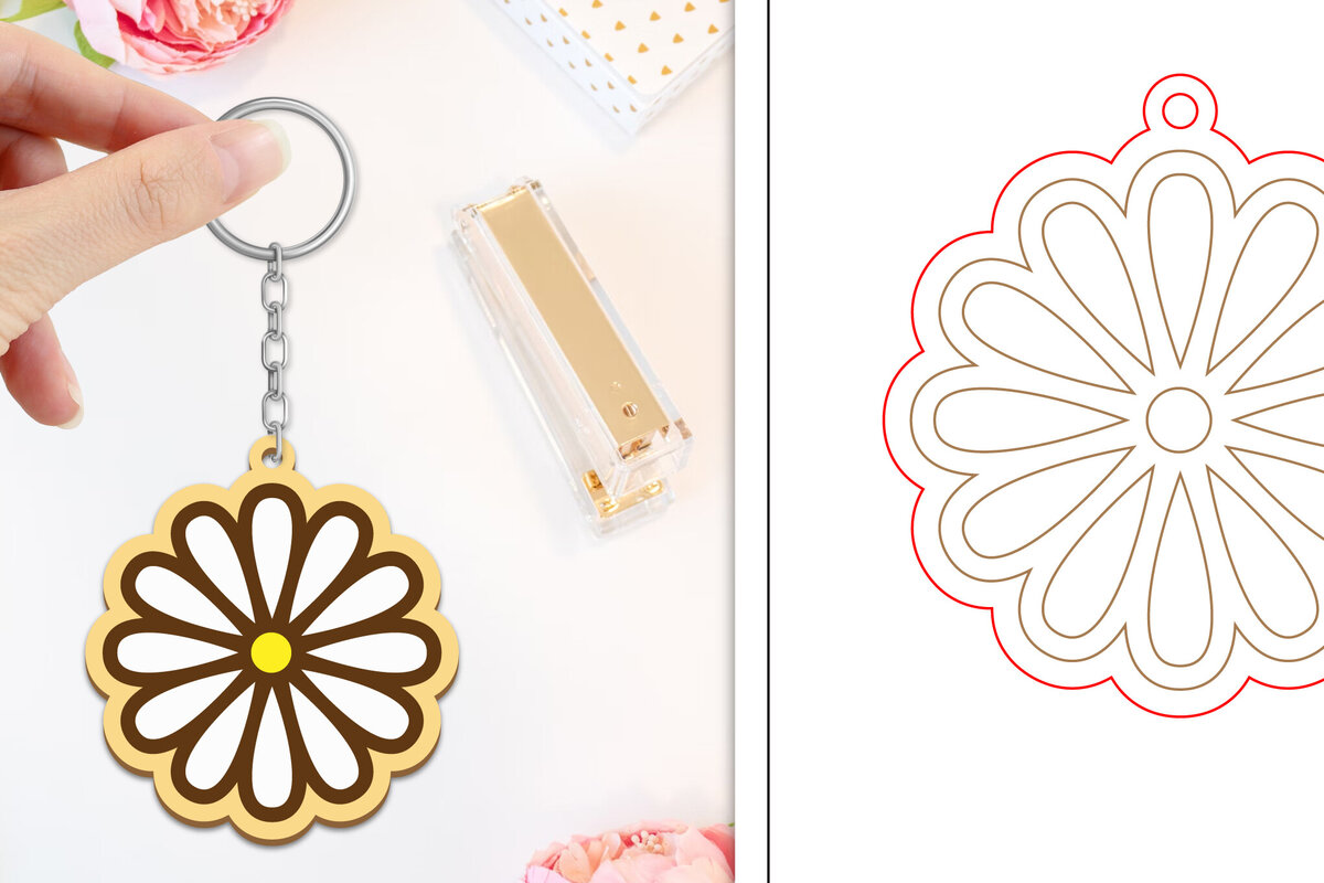 Σετ των 2 Intra απο ξύλο plywood  Χρώμα wenge 3mm-4mm πάχος - Μπρελόκ Λουλούδι Κοπή Laser | Μπρελόκ Δίασταση 4x4 cm INTRAFABR-36544332