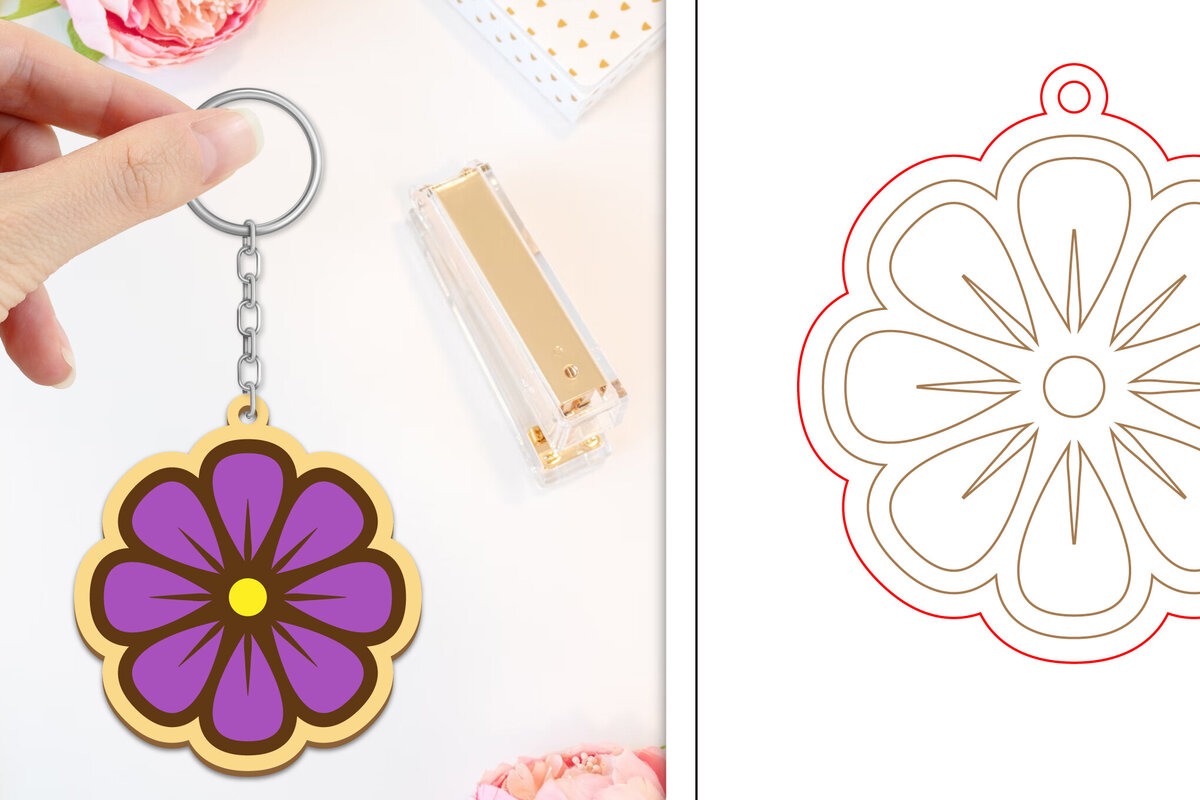 Σετ των 2 Intra απο ξύλο plywood  Χρώμα wenge 3mm-4mm πάχος - Μπρελόκ Λουλούδι Κοπή Laser | Μπρελόκ Δίασταση 4x4 cm INTRAFABR-37283198