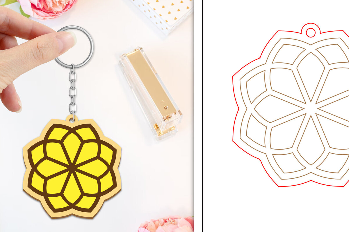 Σετ των 2 Intra απο ξύλο plywood  Χρώμα wenge 3mm-4mm πάχος - Μπρελόκ Λουλούδι Κοπή Laser | Μπρελόκ Δίασταση 4x4 cm INTRAFABR-37283211