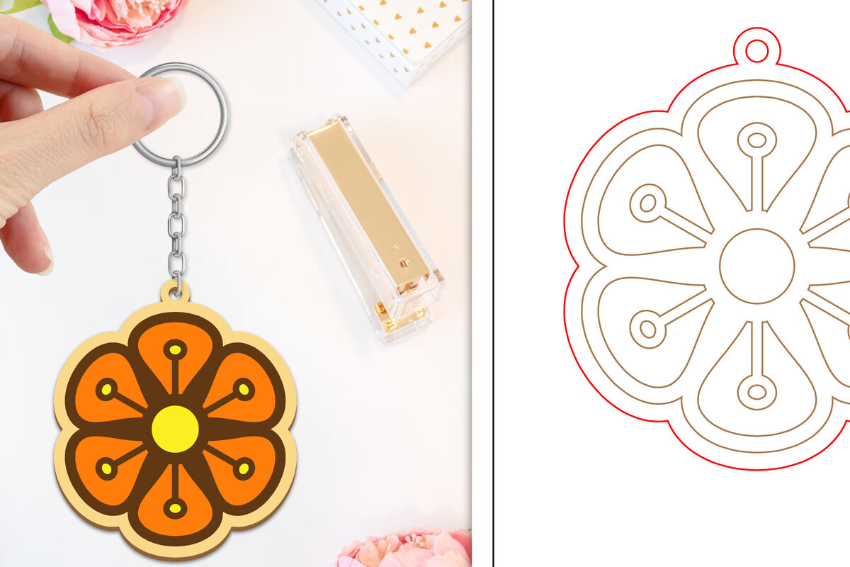 Σετ των 2 Intra απο ξύλο plywood  Χρώμα wenge 3mm-4mm πάχος - Μπρελόκ Λουλούδι Κοπή Laser | Μπρελόκ Δίασταση 4x4 cm INTRAFABR-34816143