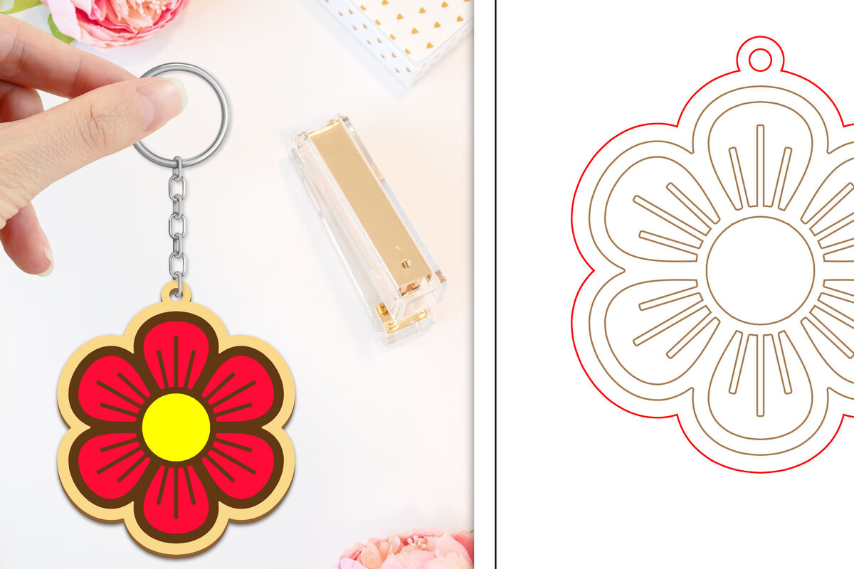 Σετ των 2 Intra απο ξύλο plywood  Χρώμα wenge 3mm-4mm πάχος - Μπρελόκ Λουλούδι Κοπή Laser | Μπρελόκ Δίασταση 4x4 cm INTRAFABR-100476573