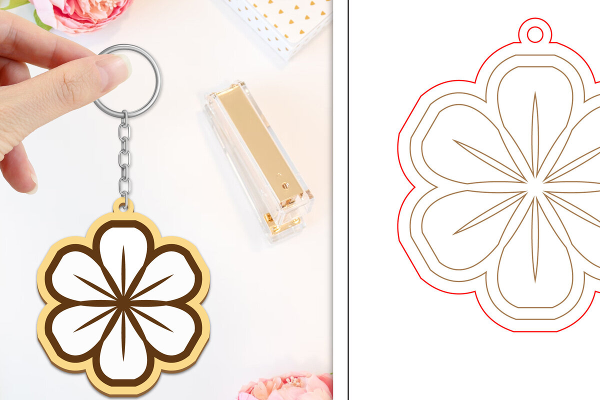 Σετ των 2 Intra απο ξύλο plywood  Χρώμα wenge 3mm-4mm πάχος - Μπρελόκ Λουλούδι Κοπή Laser | Μπρελόκ Δίασταση 4x4 cm INTRAFABR-13357653