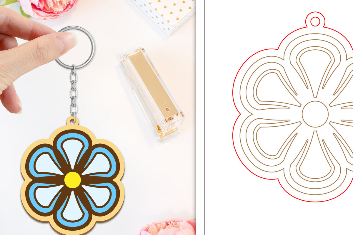 Σετ των 2 Intra απο ξύλο plywood  Χρώμα wenge 3mm-4mm πάχος - Μπρελόκ Λουλούδι Κοπή Laser | Μπρελόκ Δίασταση 4x4 cm INTRAFABR-38078690