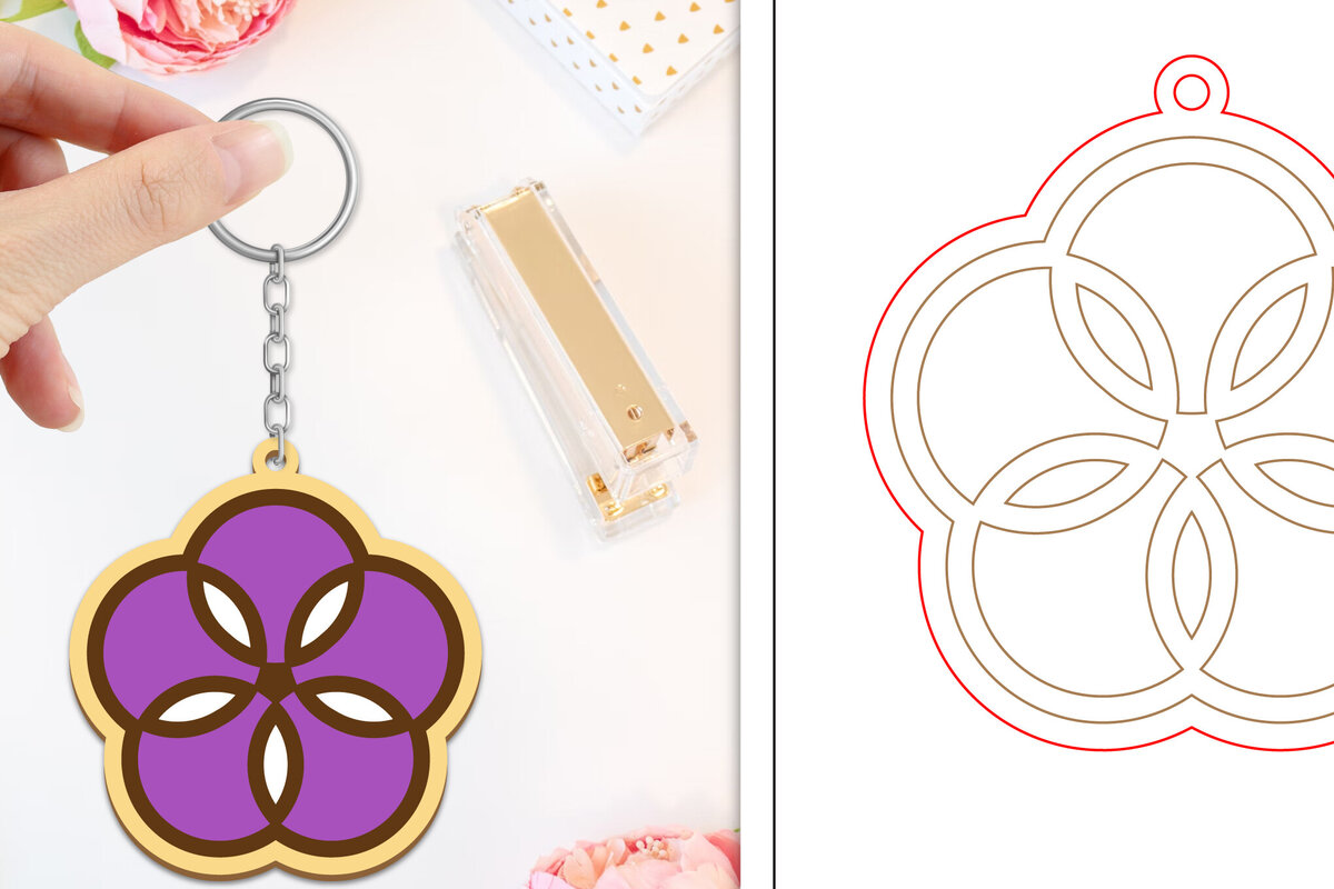 Σετ των 2 Intra απο ξύλο plywood  Χρώμα wenge 3mm-4mm πάχος - Μπρελόκ Λουλούδι Κοπή Laser | Μπρελόκ Δίασταση 4x4 cm INTRAFABR-33476002