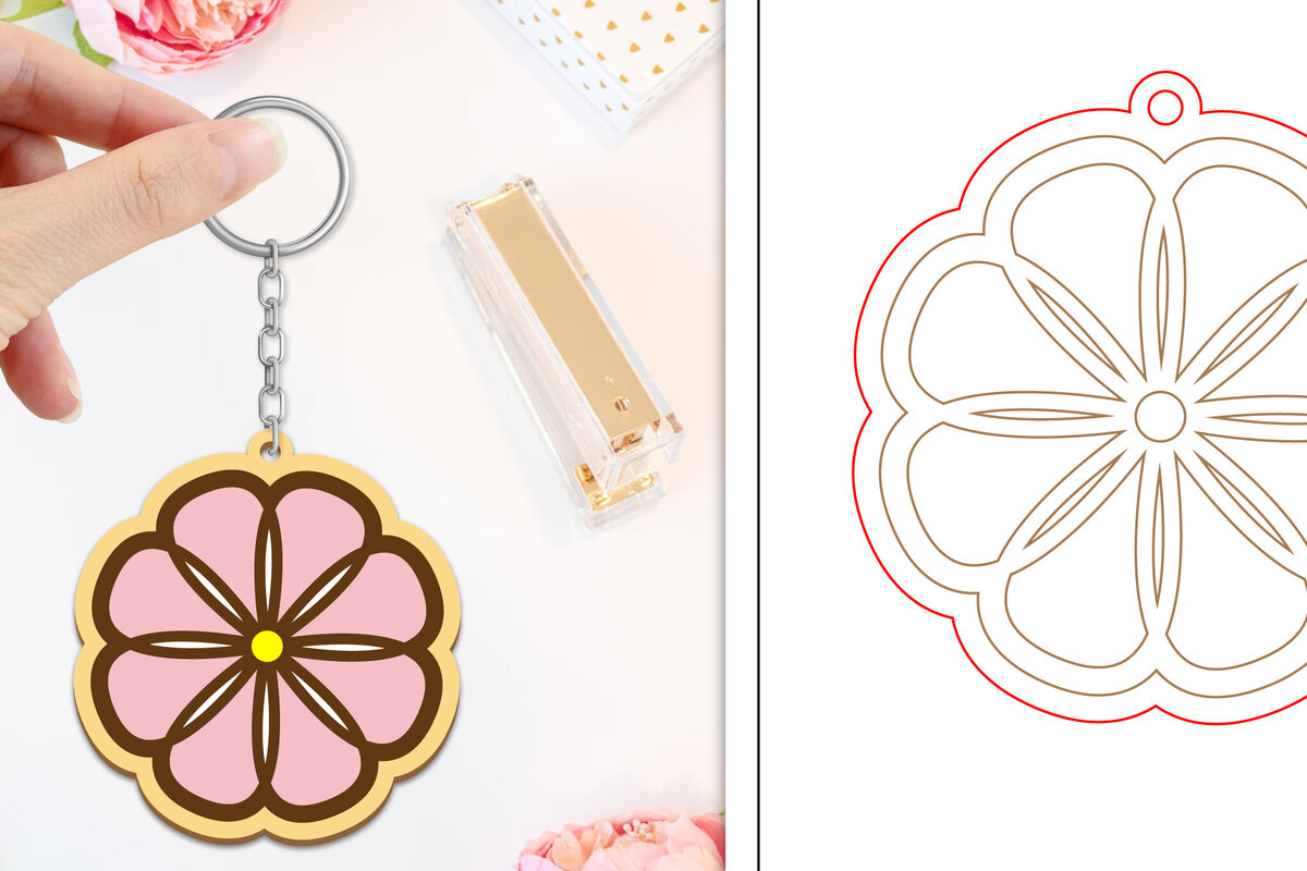 Σετ των 2 Intra απο ξύλο plywood  Χρώμα wenge 3mm-4mm πάχος - Μπρελόκ Λουλούδι Κοπή Laser | Μπρελόκ Δίασταση 4x4 cm INTRAFABR-123747808