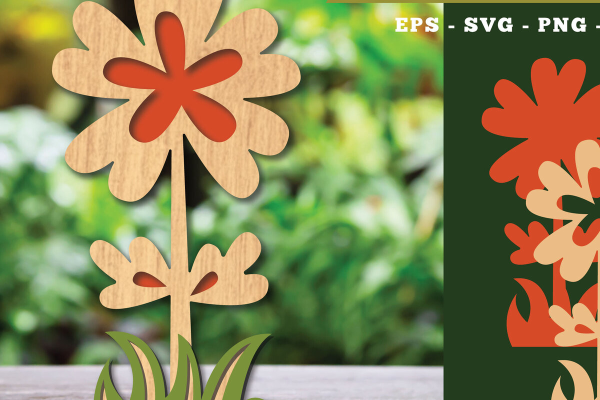 Σετ των 2 Intra απο ξύλο plywood  Χρώμα wenge 3mm-4mm πάχος - Διακόσμηση με κομμένα λέιζερ λουλουδιών 1 Δίασταση 20x20 cm INTRAFABR-104050034