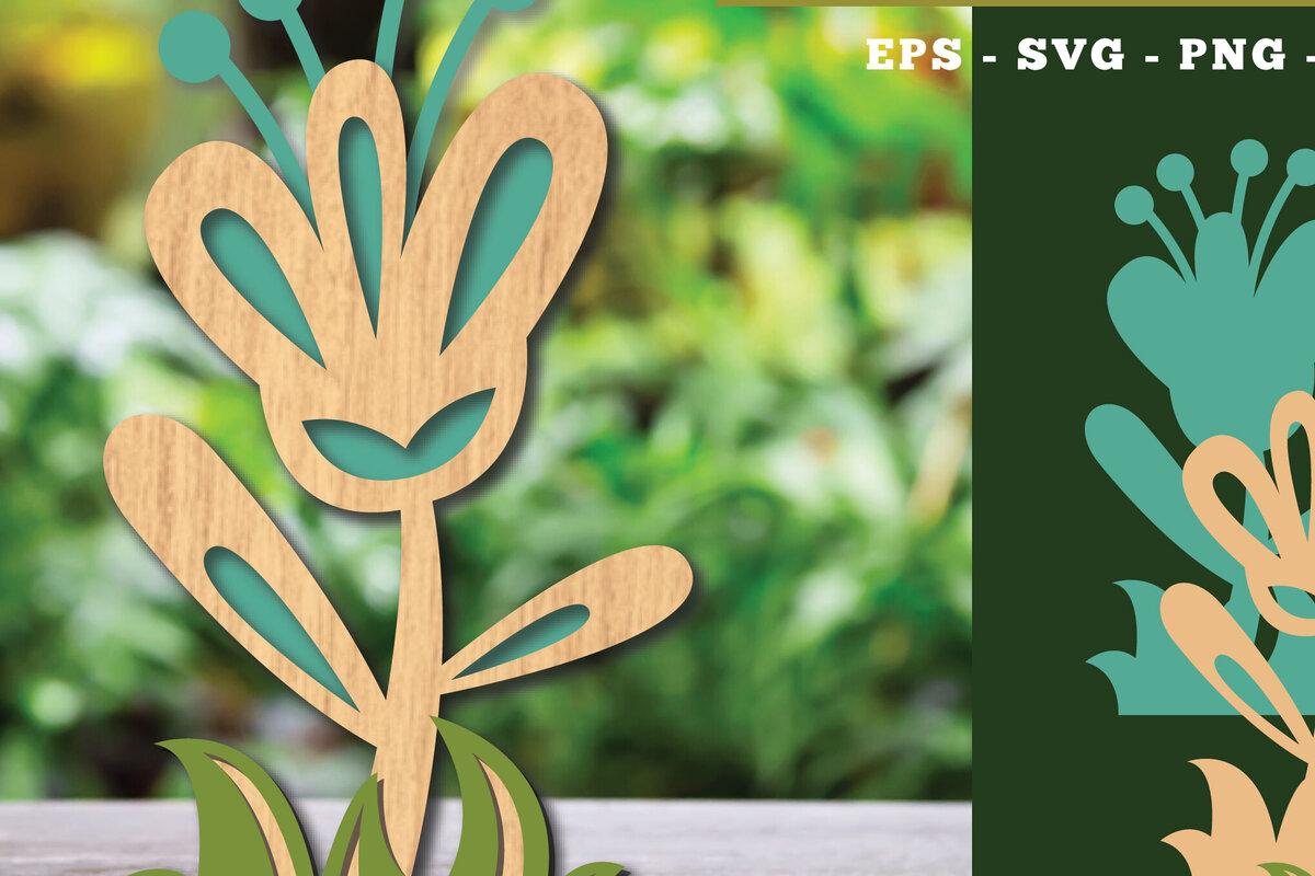 Σετ των 2 Intra απο ξύλο plywood  Χρώμα wenge 3mm-4mm πάχος - Διακόσμηση με κομμένα λέιζερ λουλουδιών 4 Δίασταση 20x20 cm INTRAFABR-104050251