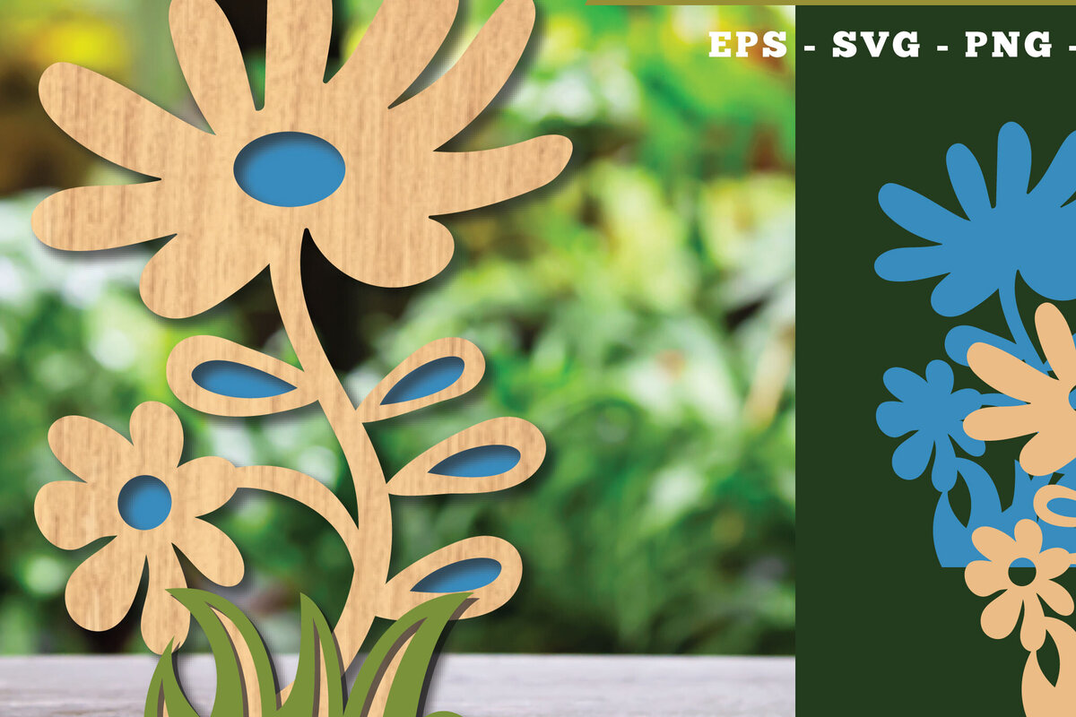 Σετ των 2 Intra απο ξύλο plywood  Χρώμα wenge 3mm-4mm πάχος - Διακόσμηση με κομμένα λέιζερ λουλουδιών 5 Δίασταση 20x20 cm INTRAFABR-104050293