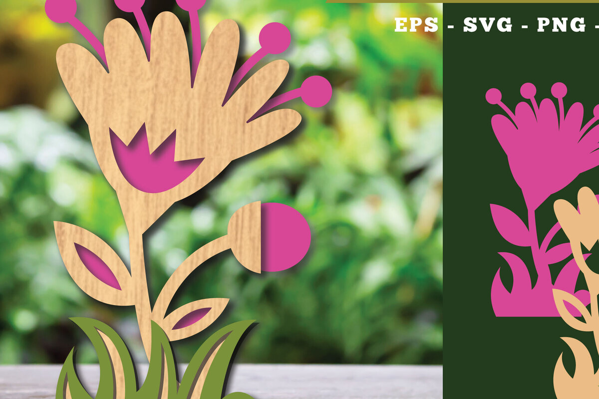 Σετ των 2 Intra απο ξύλο plywood  Χρώμα wenge 3mm-4mm πάχος - Διακόσμηση με κομμένα λέιζερ λουλουδιών 7 Δίασταση 20x20 cm INTRAFABR-104050320