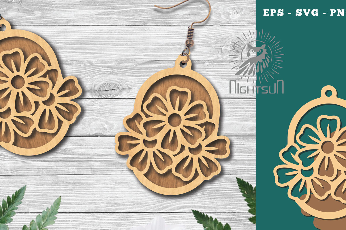 Σετ των 3 Intra απο ξύλο plywood  Χρώμα wenge 3mm-4mm πάχος - Σκουλαρίκια κομμένα με λέιζερ λουλουδιών 3 Δίασταση 3x3 cm INTRAFABR-104050471