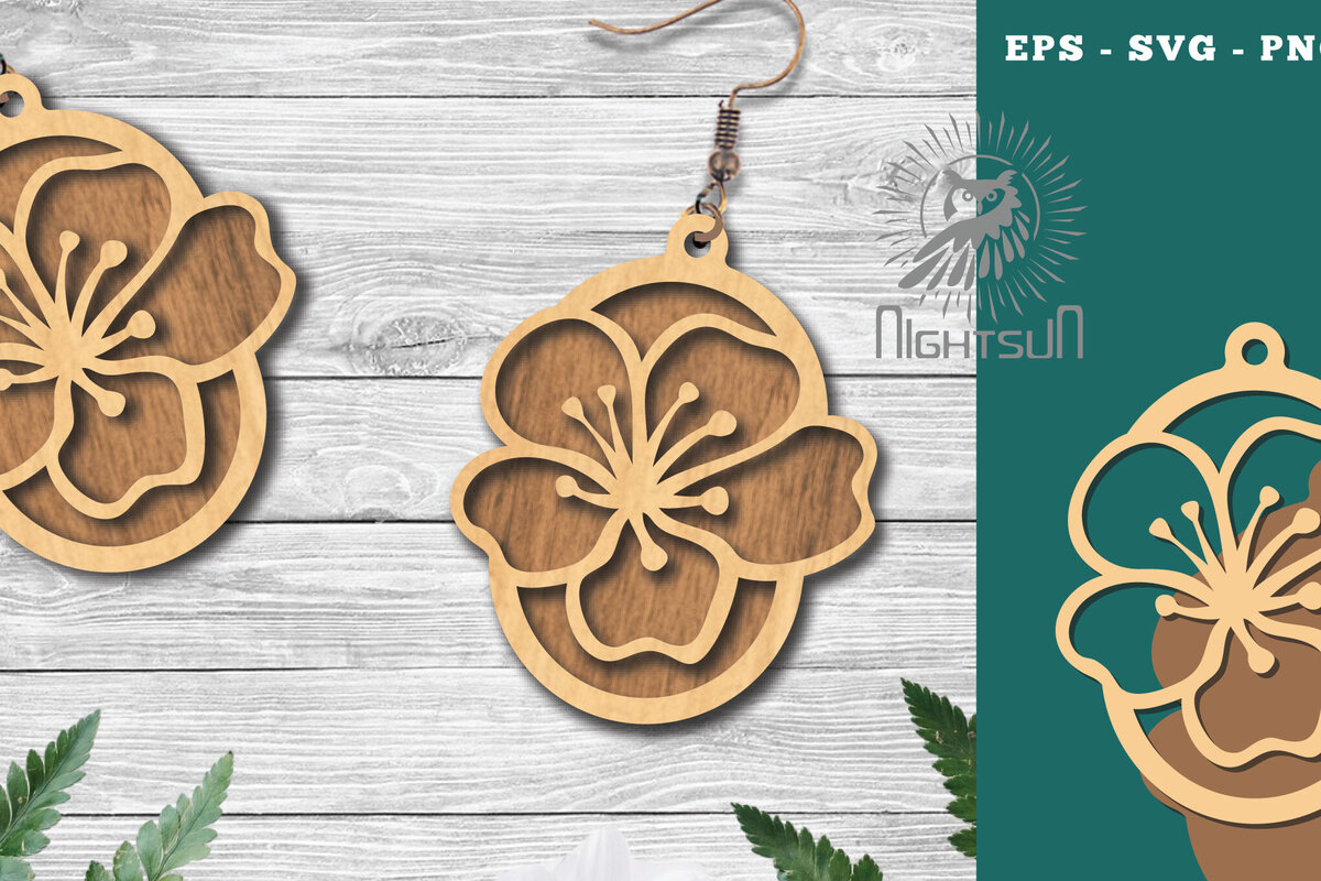 Σετ των 3 Intra απο ξύλο plywood  Χρώμα wenge 3mm-4mm πάχος - Σκουλαρίκια κομμένα με λέιζερ λουλουδιών 6 Δίασταση 3x3 cm INTRAFABR-104050535