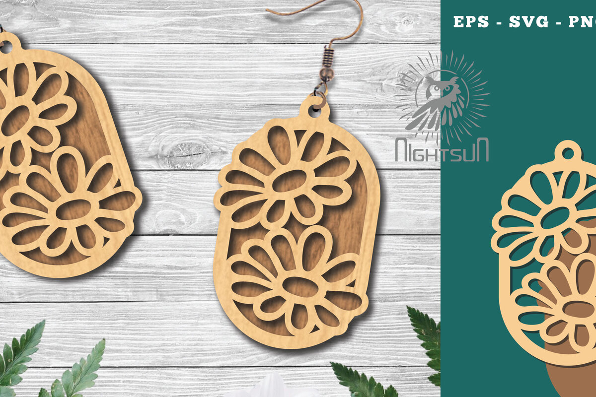 Σετ των 3 Intra απο ξύλο plywood  Χρώμα wenge 3mm-4mm πάχος - Σκουλαρίκια κομμένα με λέιζερ λουλουδιών 7 Δίασταση 3x3 cm INTRAFABR-104049771