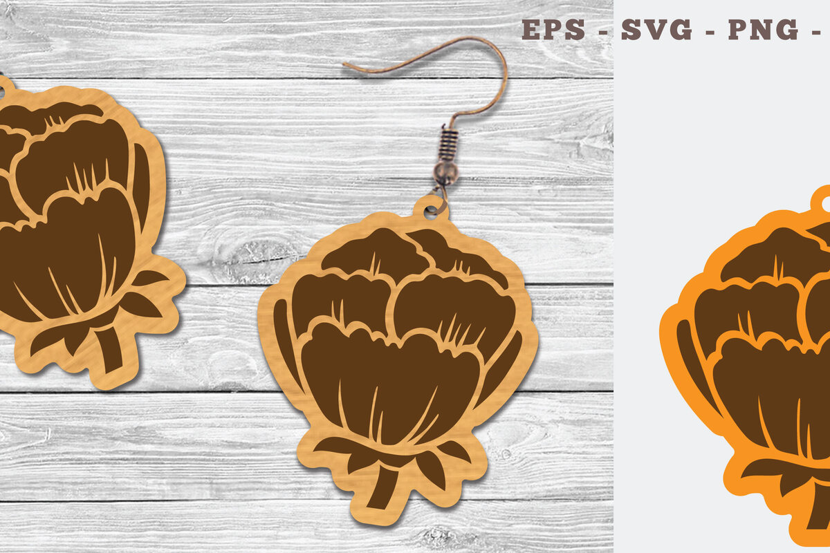 Σετ των 3 Intra απο ξύλο plywood  Χρώμα wenge 3mm-4mm πάχος - Σκουλαρίκια με λουλούδια κομμένα με λέιζερ σχέδιο 1 Δίασταση 3x3 cm INTRAFABR-104050555