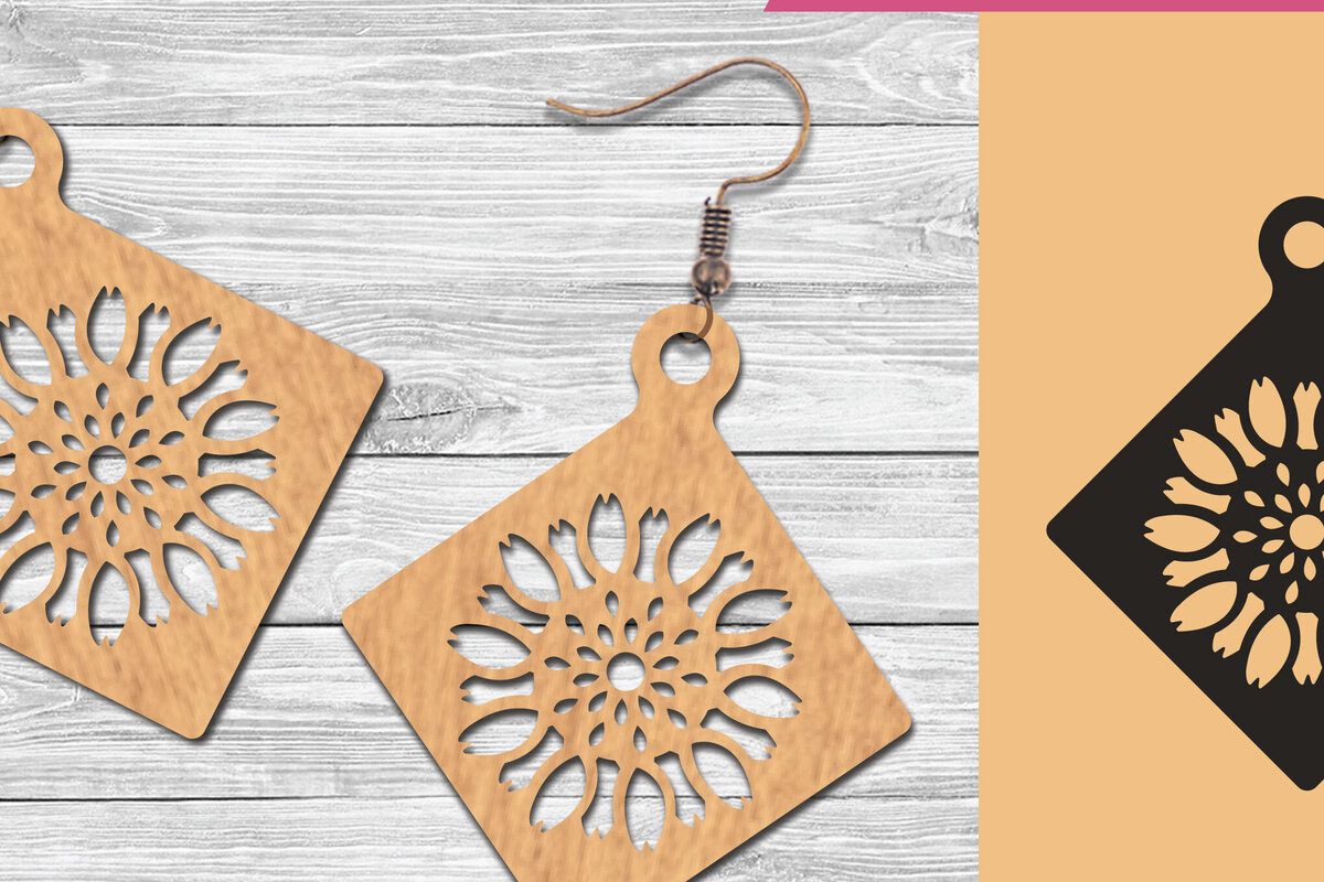 Σετ των 3 Intra απο ξύλο plywood  Χρώμα wenge 3mm-4mm πάχος - Σκουλαρίκια κομμένα με λέιζερ λουλουδιών 3 Δίασταση 3x3 cm INTRAFABR-120630547