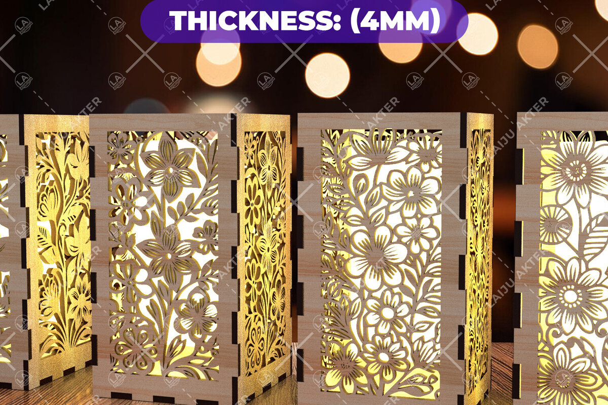 Σετ των 2 Intra απο ξύλο plywood  Χρώμα wenge 3mm-4mm πάχος - Φύλλα λουλουδιών Κηροπήκτης 01 Δίασταση 20x20 cm INTRAFABR-75369402